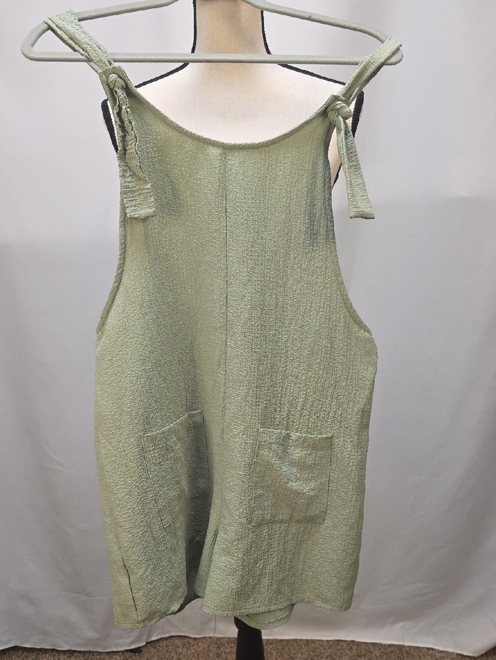 Light Sage Tie-Shoulder Linen-Blend Romper